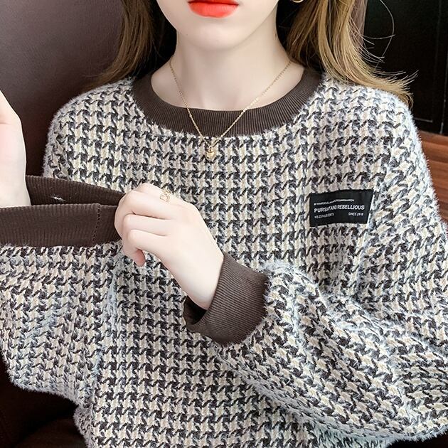 トップス ニットソー セーター プルオーバー 袖なし ノースリーブ ラウンドネック ダボっと オーバーサイズ ドロップショルダー バルーン裾 大人可愛い きれいめ シンプル カジュアル 大人 上品 お洒落 レトロ 大人女子 こなれ感 エレガント 格子柄 千鳥格子 秋 冬 10代 20代 30代 レディース 学生 デート お出かけ 送料無料 女子会 休日 ショッピング 着回し 普段使い 韓国系 送料無料 ファッション 体型カバー トレンド インスタ映え S M L XL 2XL ブラック ブラウン