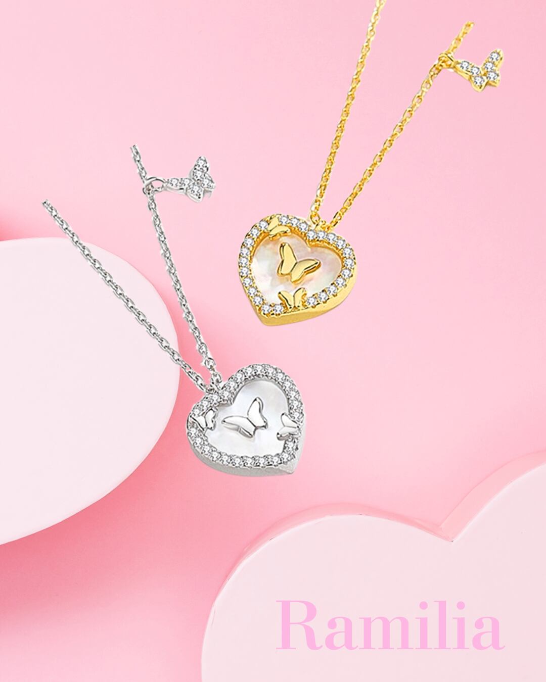 シェルハートバタフライネックレス(2 colors) R2411011