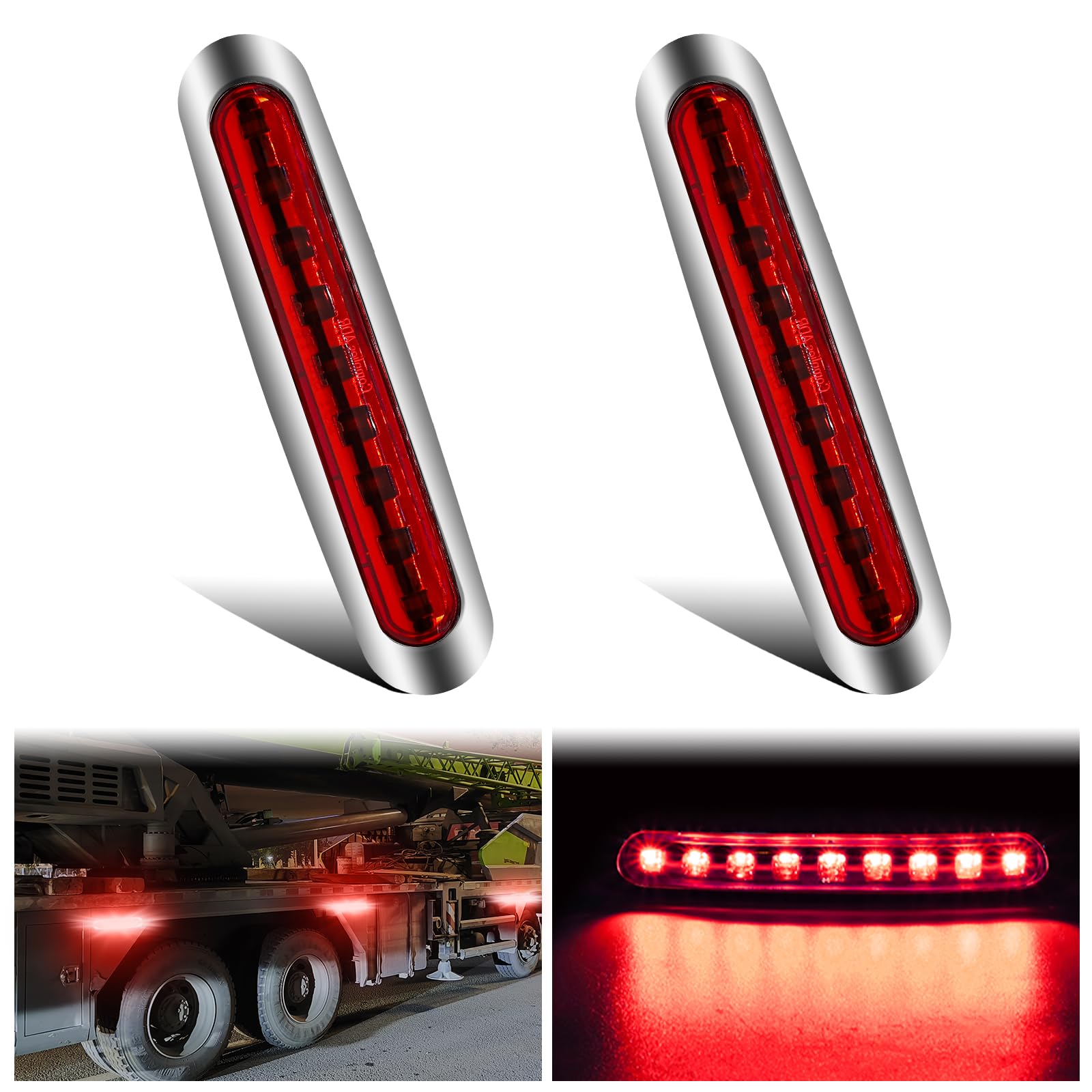 Ygmylandbb サイド マーカー ランプ 9連LED トラック トレーラー バス 車幅灯 路肩灯 側方灯 リアサイドライト 信号灯 警告灯 12V 24V 高輝度 汎用 メッキフレーム レッド 2個セット