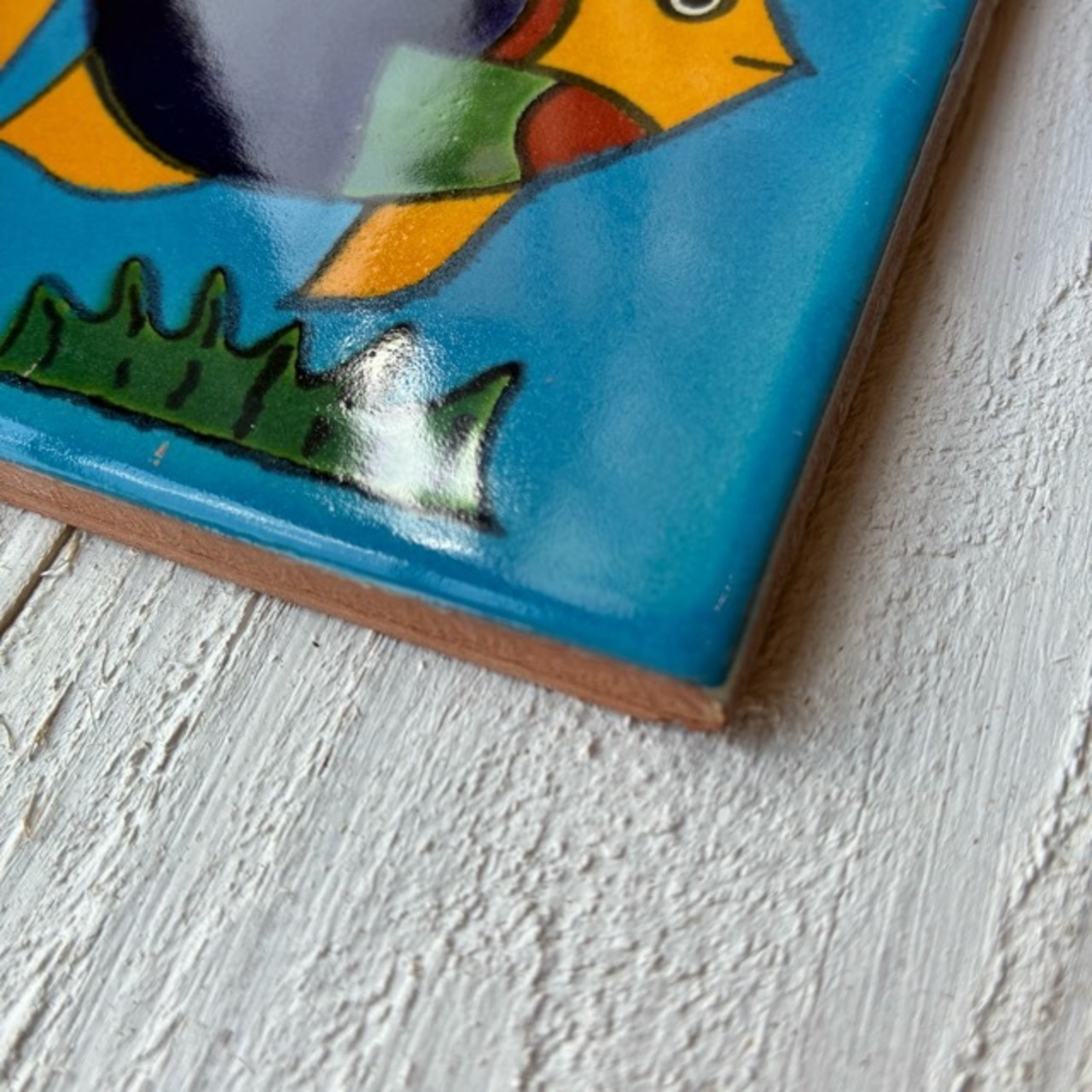Mexico Talavera tile　メキシコタラベラタイル　003　サカナ　魚　ブルー　10cm　コースター　鍋敷き　DIY　モザイクタイル　柄タイル　室内壁　室外壁　デザインタイル　レトロ　アートタイル　ハンドメイド