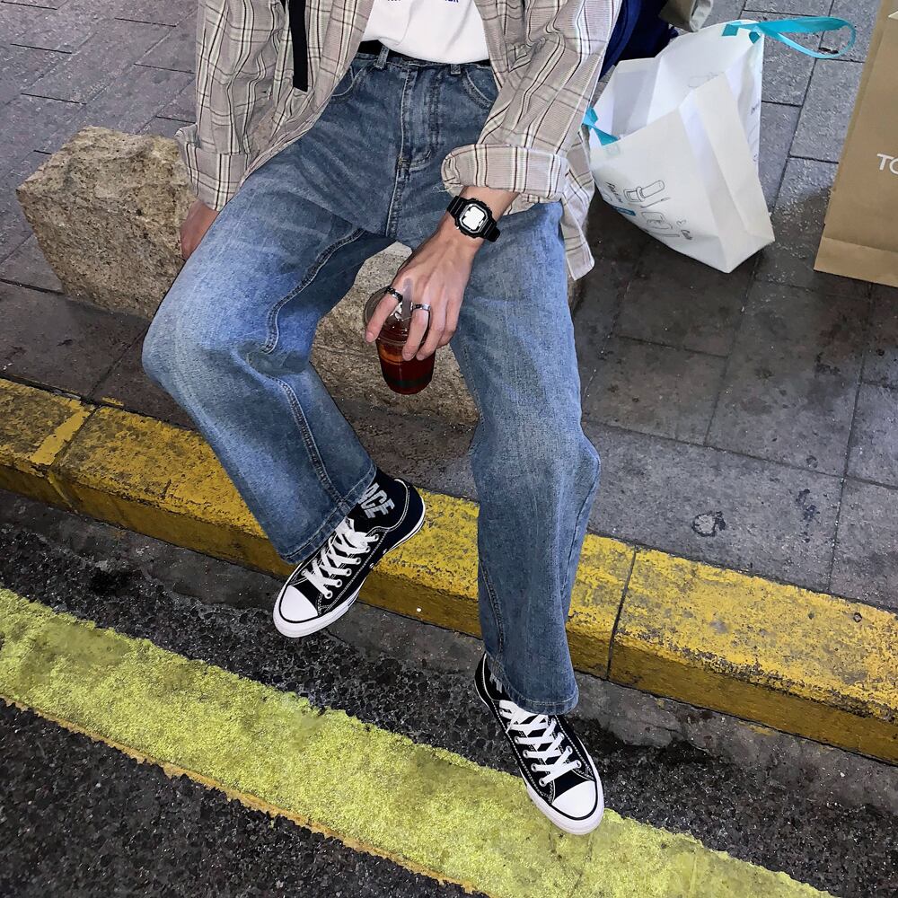 全1色 デニム パンツ ストレート カジュアル シンプル 無地