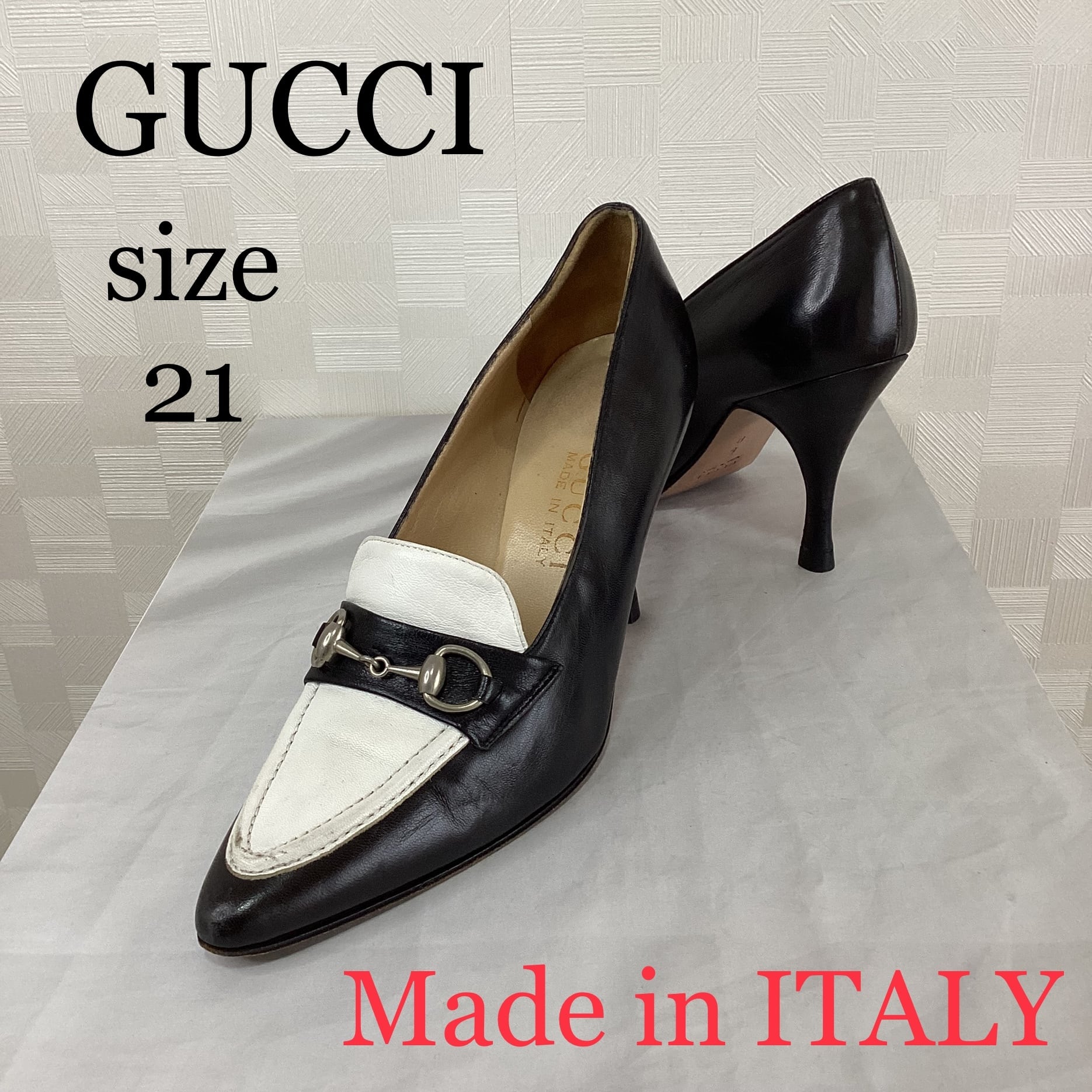 ○ GUCCI グッチ レザー調 ビット ヒール バイカラー パンプス 36 C