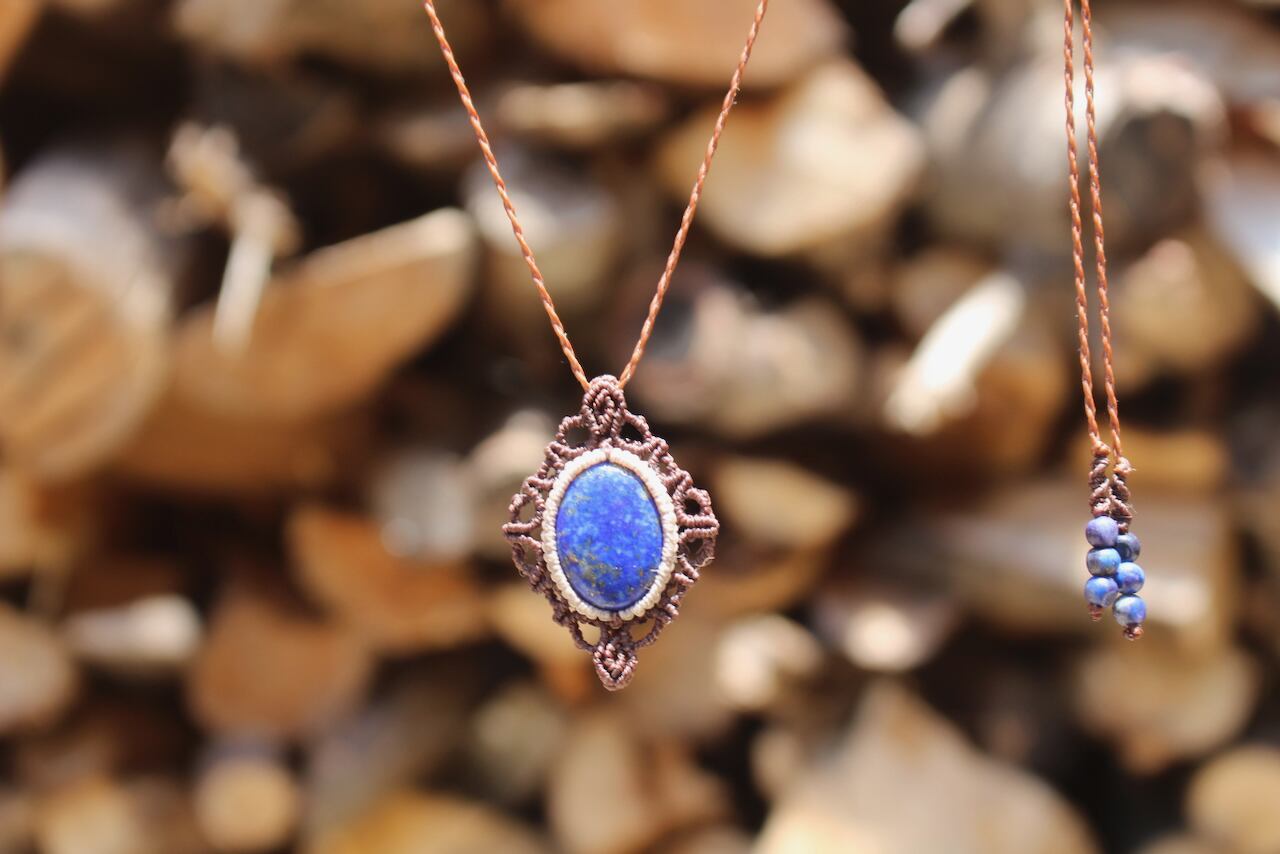 Lapis lazuli micro macrame design pendant