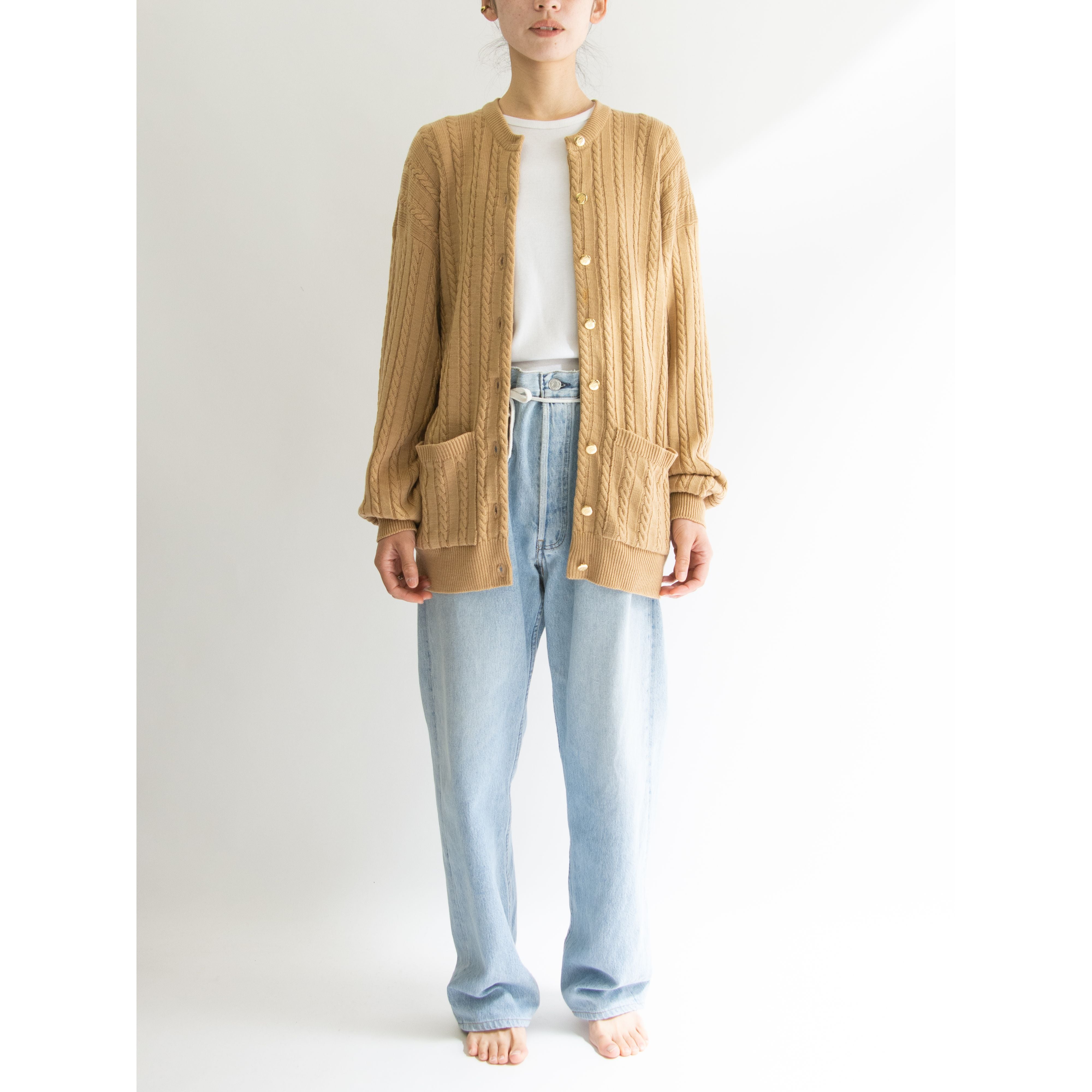 【Burberrys】Made in England 80-90s 100% Merino Wool Cable Knit Cardigan（バーバリーズ 英国製 メリノウール ケーブルニットカーディガン）