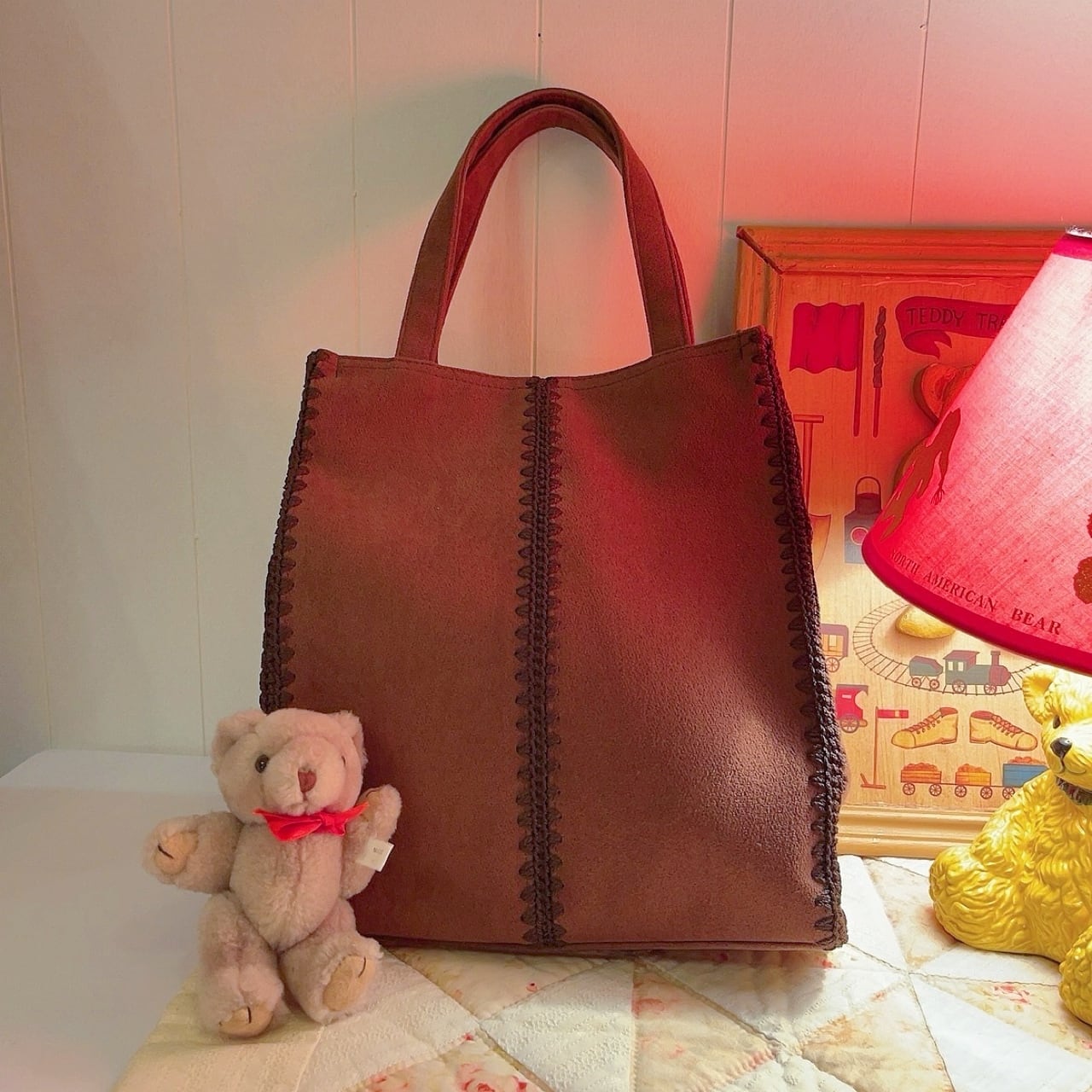 brown suede hand bag