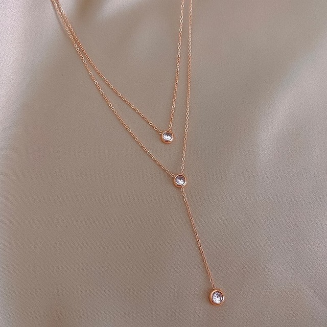 Drop chain zirconia necklace＊M-24