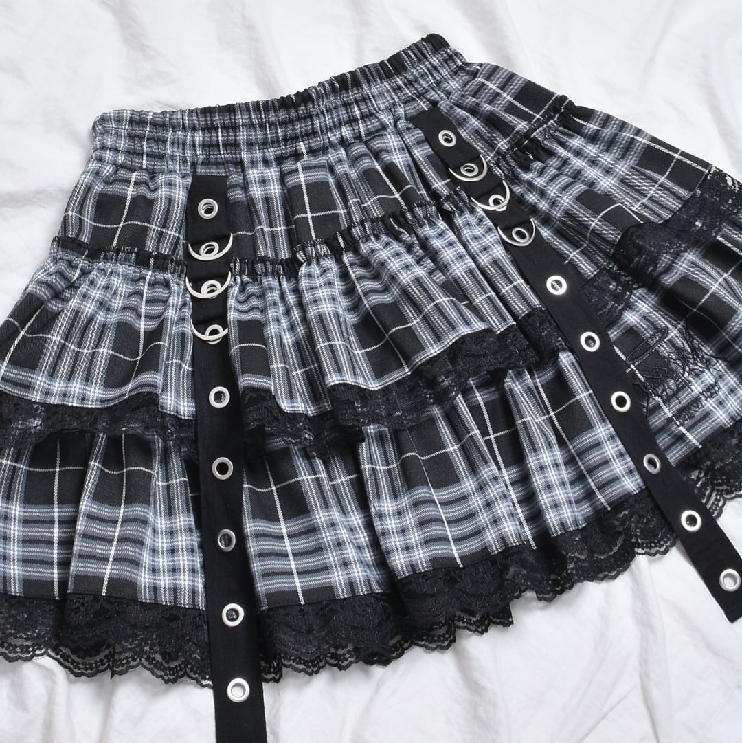 2/5新カラー追加！】サブカル刺繍☆チェックハトメティアードスカート