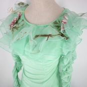 社交ダンス 衣装 スタンダード 上下セット ツーピース レッスンウェア パーティ衣装 GRANT グリーン系 黄緑 ミントグリーン 花柄 かわいい フェミニン 優雅 ボリューム スカート おしゃれ ダンスウェア カジュアル 伸縮性 夏用 かわいいデザイン 手洗い可 イベント衣装 衣装セット オシャレ パーティー レディース 体型カバー