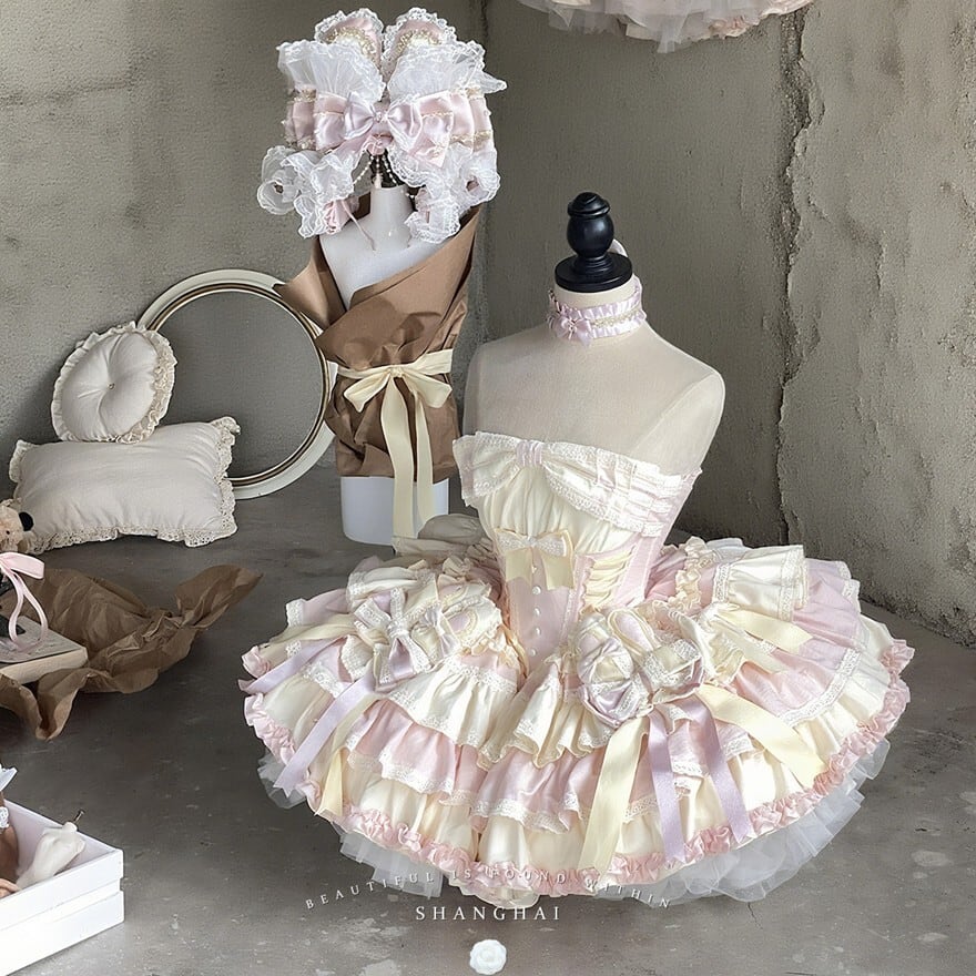 ロリータファッション ミルキーピンクフリルセット アイボリー 甘ロリ
