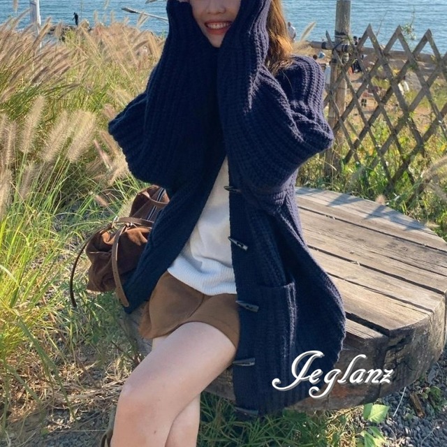 ニット カーディガン ベルト付き トグルボタン ルーズフィット（MA980）σ，ς＊