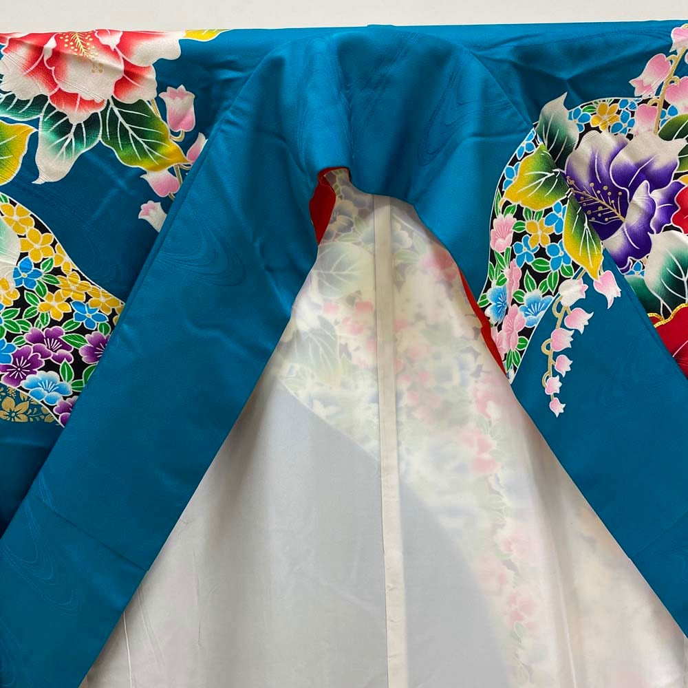 本振袖 引き振袖 正絹 エメラルドグリーン 花柄 古典 刺繍 結婚式 比翼仕立て 裄64.5cm 身丈178cm Aランク 花嫁衣装 Mサイズ 3679 本振袖 引き振袖 正絹 エメラルドグリーン 花柄 古典 刺繍 結婚式 比翼