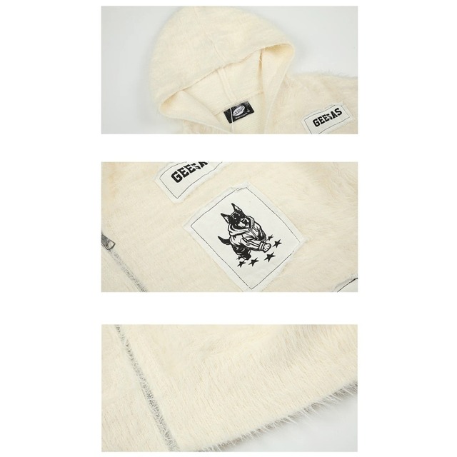 コラージュラベルシャギージップアップパーカー 2col R02909