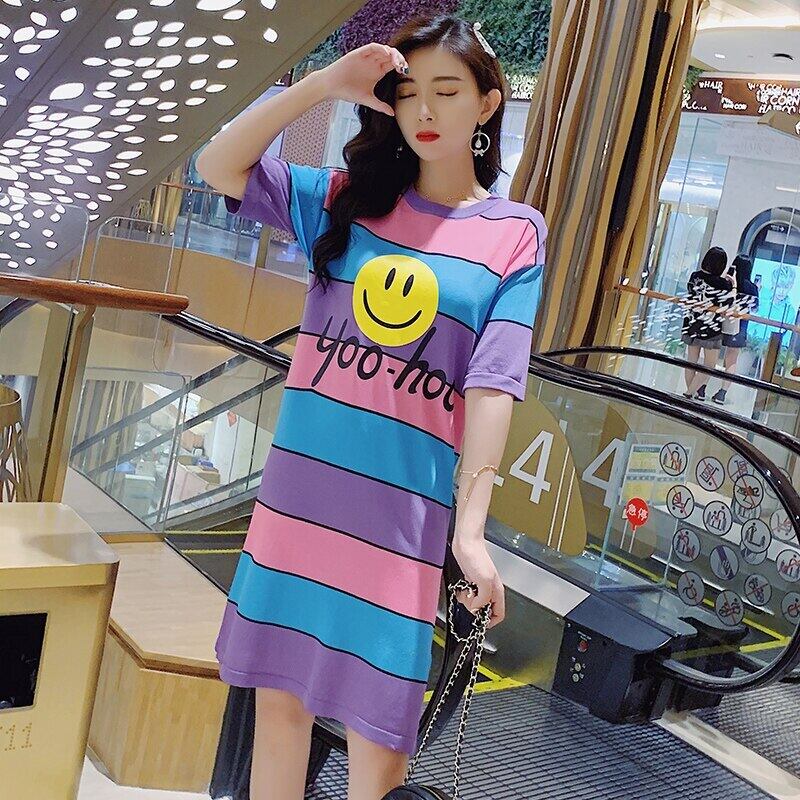 【新作】【送料無料】 マタニティ服ルーズスタイリッシュOネックストライプドレス妊婦スウィーティーミッドロングプラスサイズママドレス 大きめサイズ 大人ガーリー スウィート キュート カジュアル AL expec395697410338