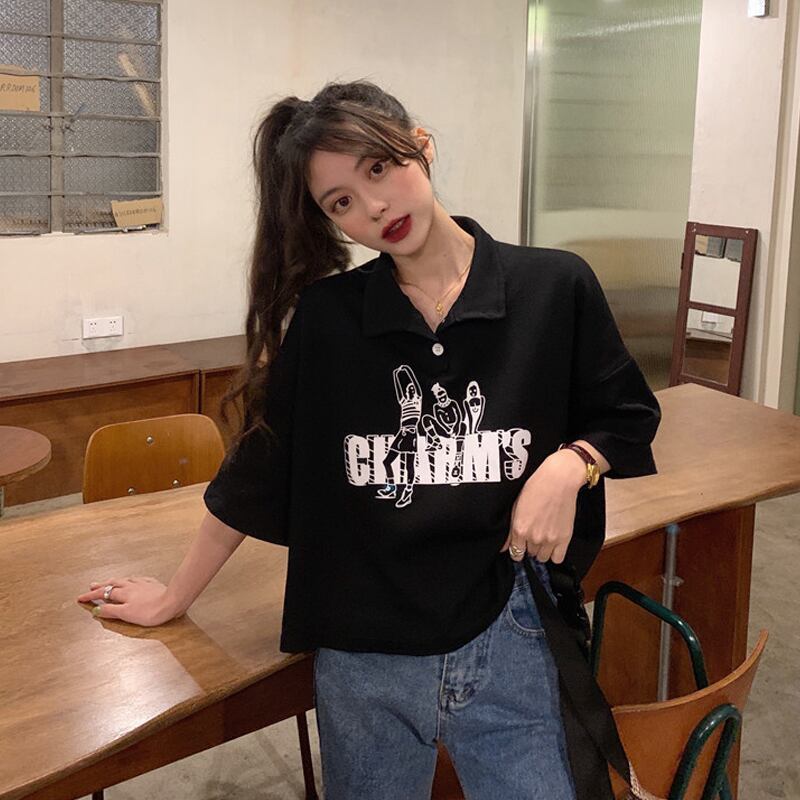 ブラックTシャツ サマールーズカラーレッド ストリート 夏物 試着室5433792870