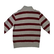 TOMMY HILFIGER トミーヒルフィガー ボーダー柄 ボタンモック ハイネック スウェット トレーナー シャツ L /グレー×ボルドー系
