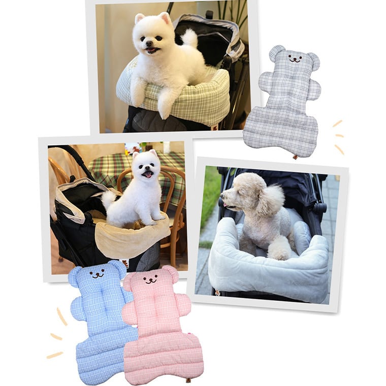 ベアーペットカートクッション 6color / 犬用 カート クッション あご乗せ 一体型 固定 可愛い ペット用カート ふわふわ マット リバーシブル 両面 ベロア ふわふわ オールシーズン 暖かい 韓国 ParisDog クマ柄