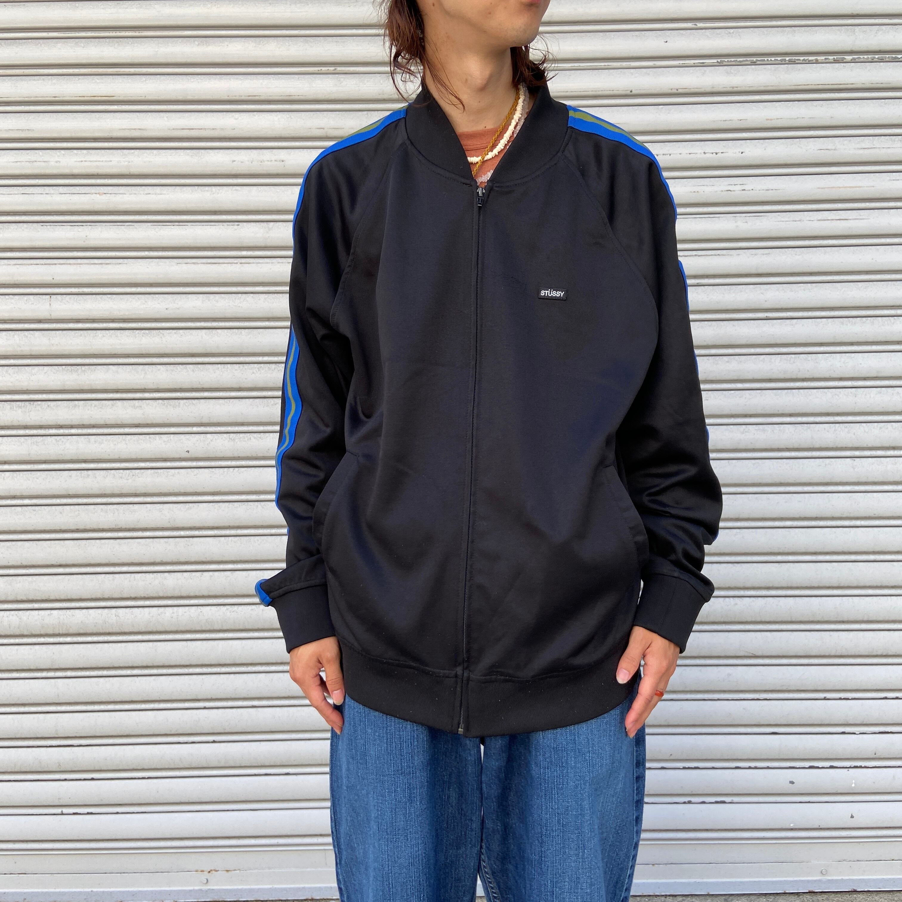 送料無料』Stussy トラックジャケット 黒 ジャガード織りライン