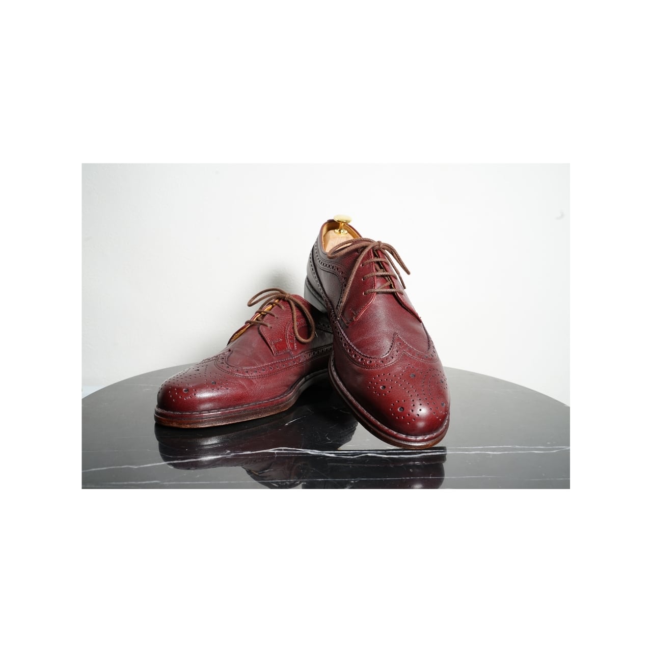 ロングウィングチップ レースアップシューズ バーガンディ ワインレッド 革靴 SS4 8 26~26.5cm