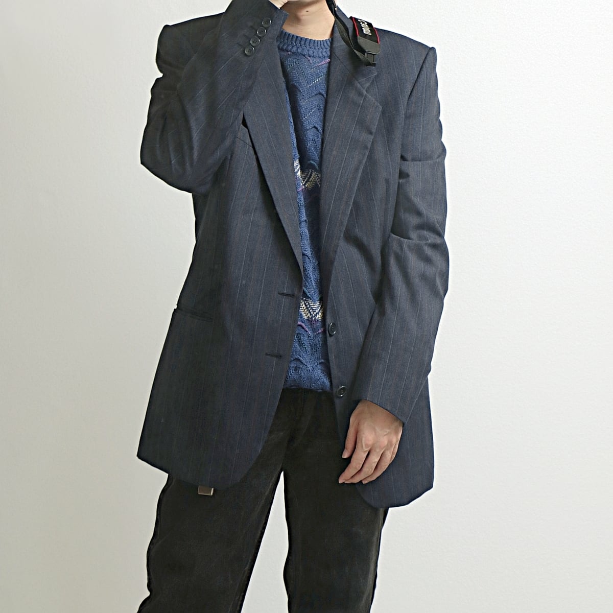 80s~ Yves Saint Laurent イヴサンローラン フランス製 ストライプ テーラードジャケット 古着