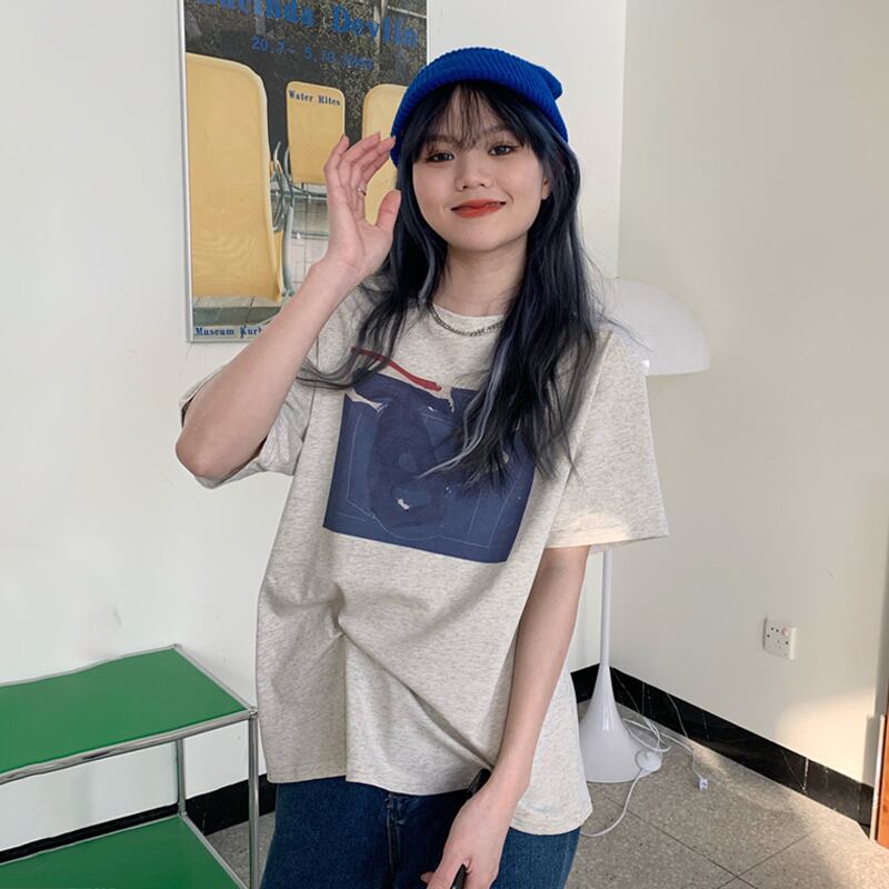 ルーズスタンダードプリントスタイルトップス サマーTシャツ レトロ かわいい 夏物 スーパーモール69474859363