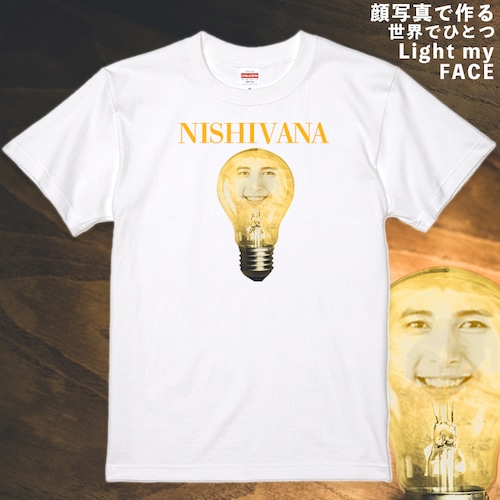 豆電球 顔Tシャツ ホワイト 顔写真で作れます プレゼント おもしろい グッズ 誕生日プレゼント オーダーメイド 写真入り