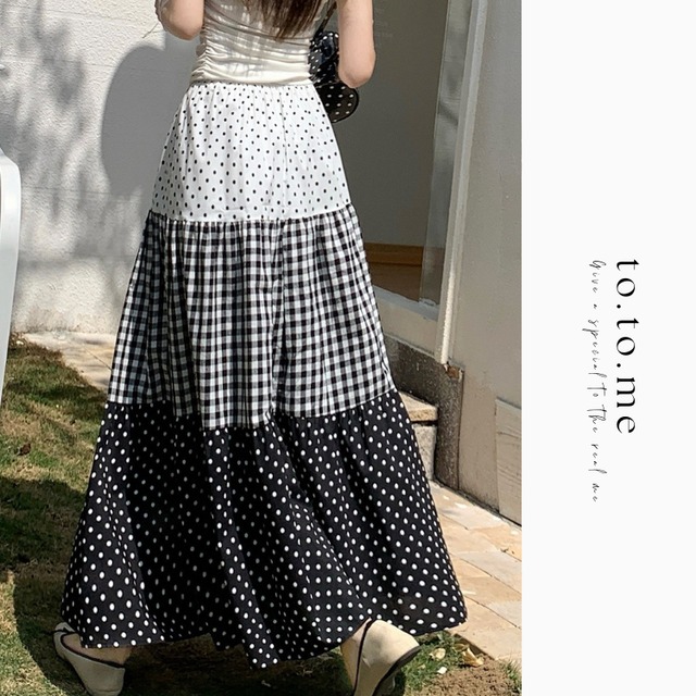 Checkered&dot monochrome skirt 00320