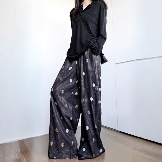 Distressed dot wide pants C1596