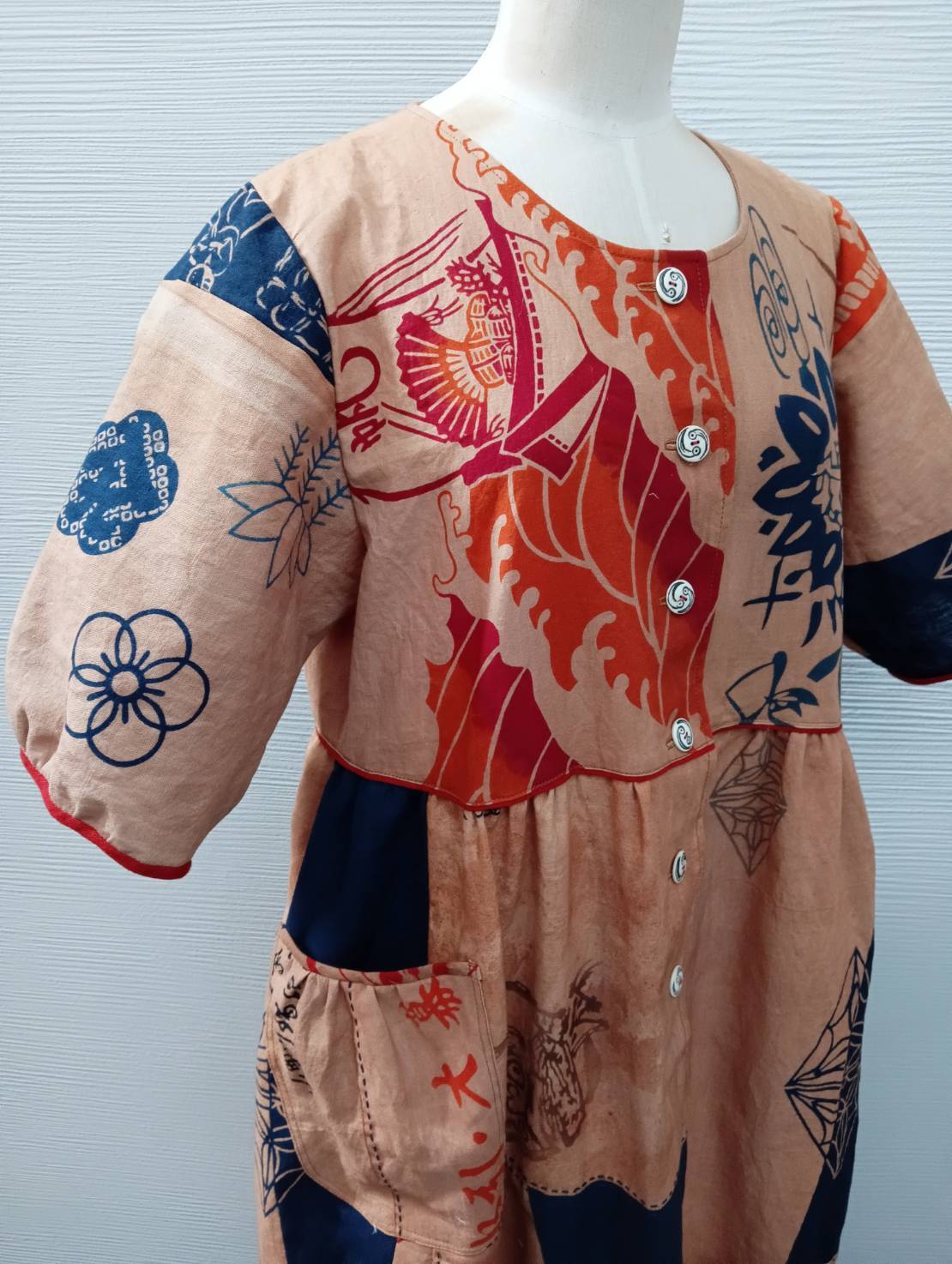wn-26 柿渋染め手拭いワンピース | 古布・和布の創作服｜着物リメイク