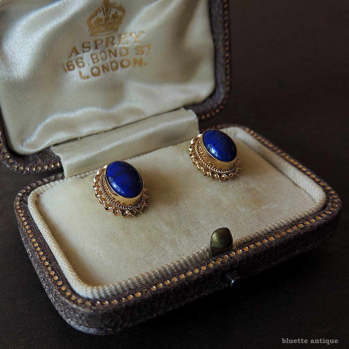 英国ヴィンテージジュエリー 9ctゴールド 天然ラピスラズリ ピアス