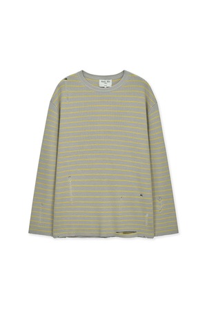 [Matin Kim] STRIPE DAMAGED LOOSE PULLOVER IN BEIGE 正規品 韓国ブランド 韓国通販 韓国代行 韓国ファッション マーティンキム matinkim 日本 店舗