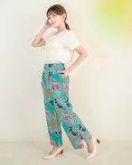 スリットパンツ マップ グリーン (ガーナ産上質ファブリック・日本縫製)| アフリカンファブリック アフリカンプリント アフリカンバティック アフリカ布 パーニュ キテンゲ