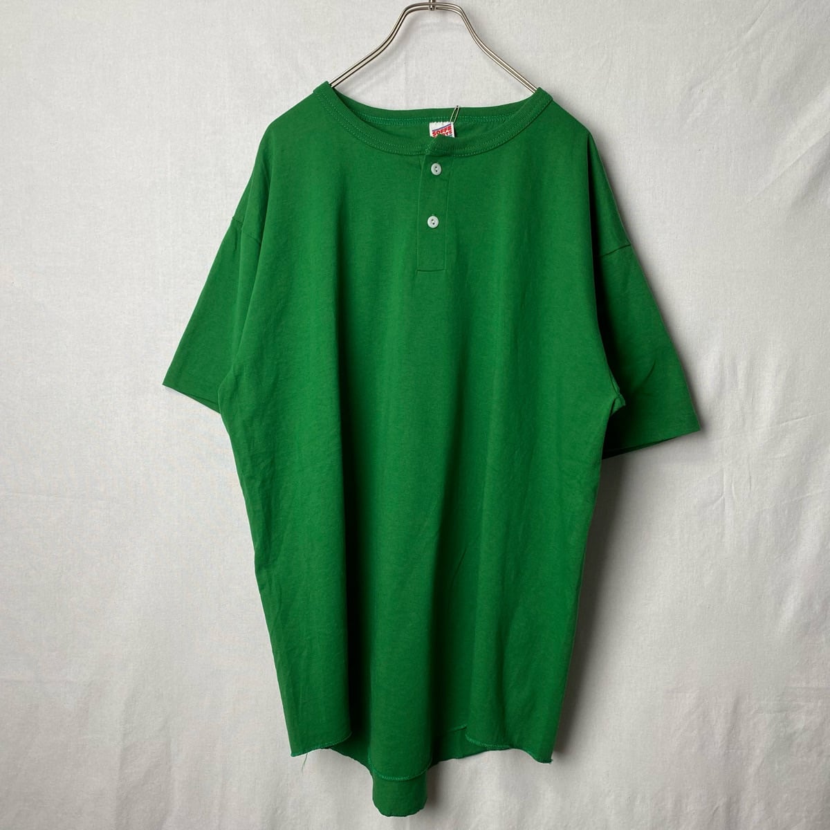 80s デッドストック SOFFE ヘンリーネック Tシャツ 無地 古着 緑