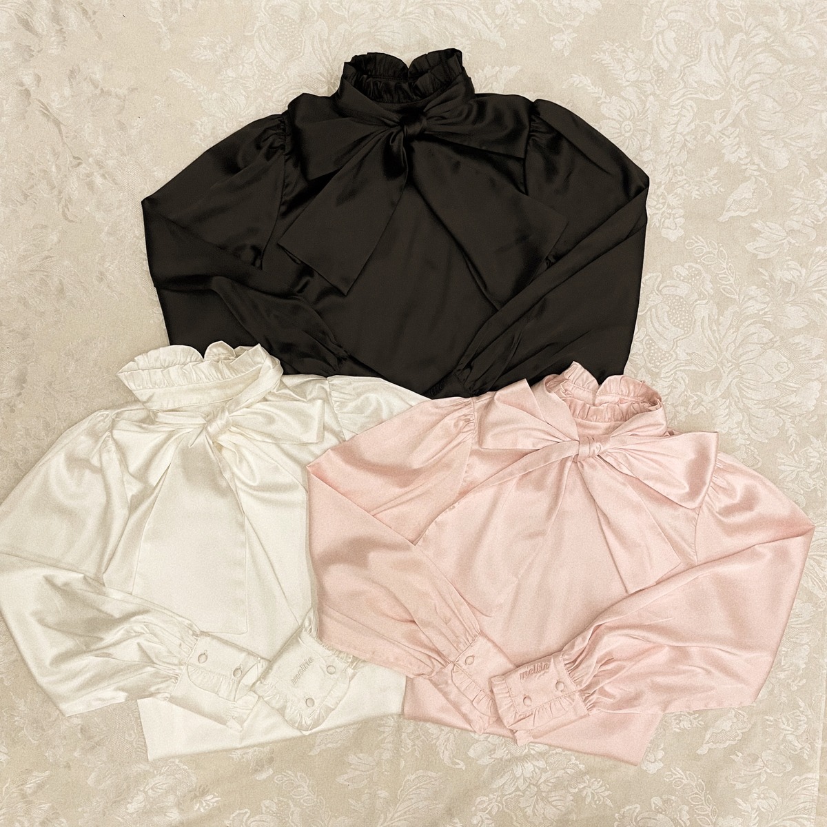 2way ribbon tie frill satin blouse | meltie