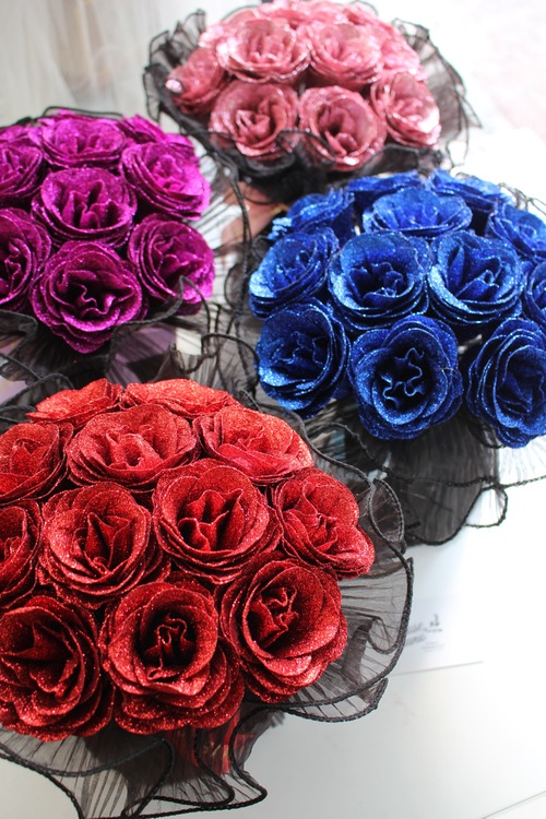 ※造花・グリッターローズ12輪の薔薇 ダズンローズ