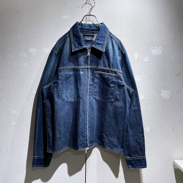 2000s ” GAP ” Big Asymmetry Pockets × Zip Design Indigo denim jacket