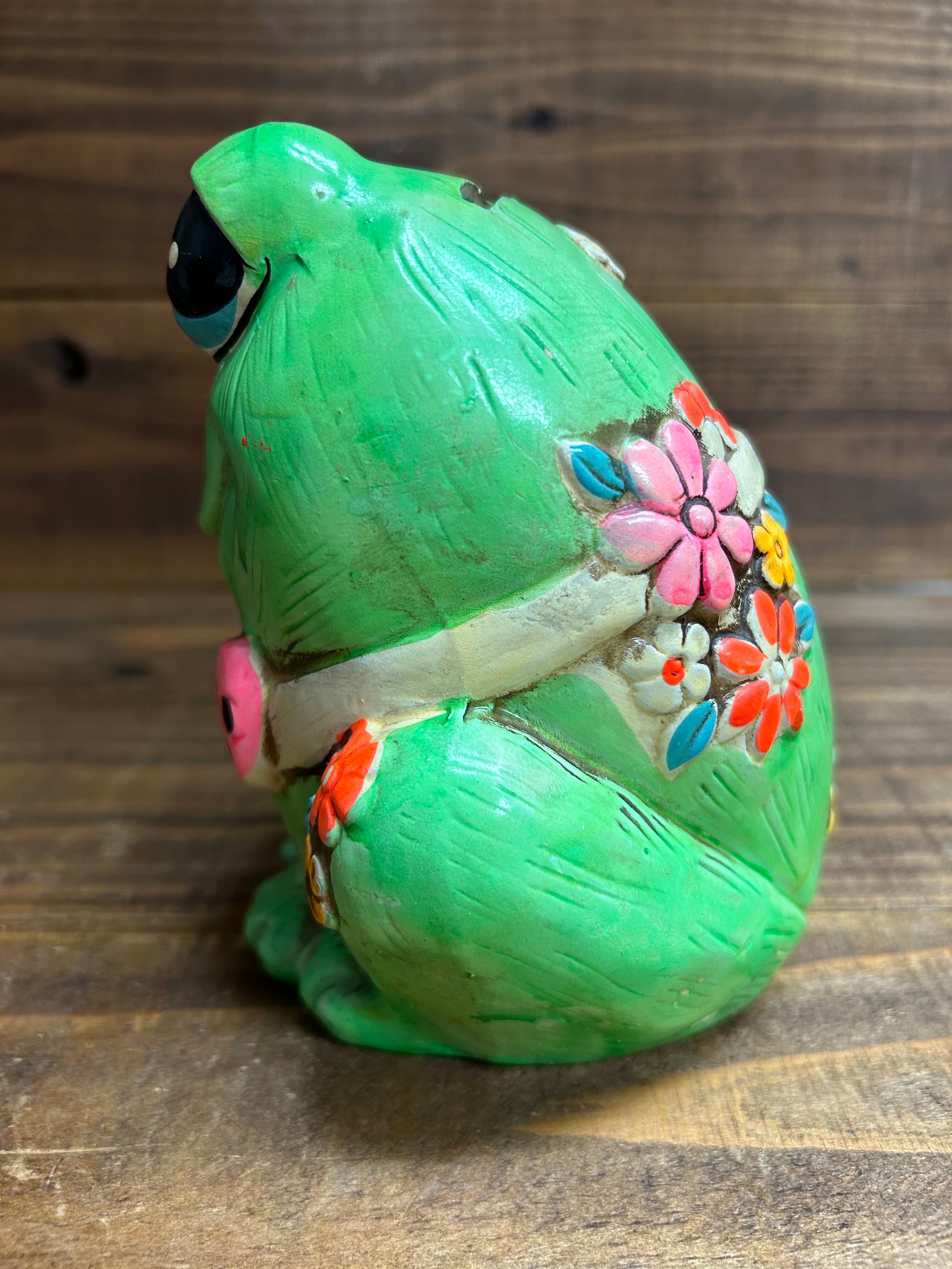 Vintage Holiday Fair Chalkware Neon Green Flog Coin Bank/かえる