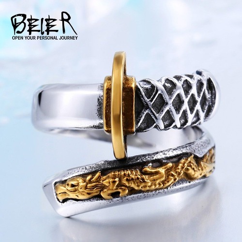 【送料無料】 メンズ リング 指輪 タイ オープン 武士 剣 ナイフ ゴールド 10000328