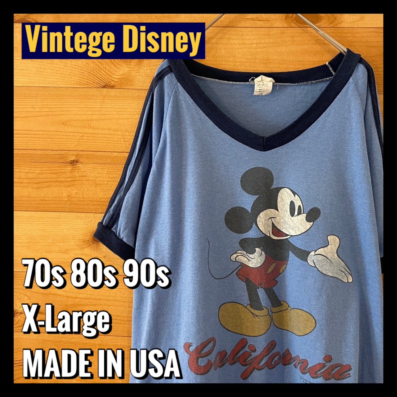 【Disney】USA製 ヴィンテージ オールド ディズニー ミッキーマウス リンガー Tシャツ  XL