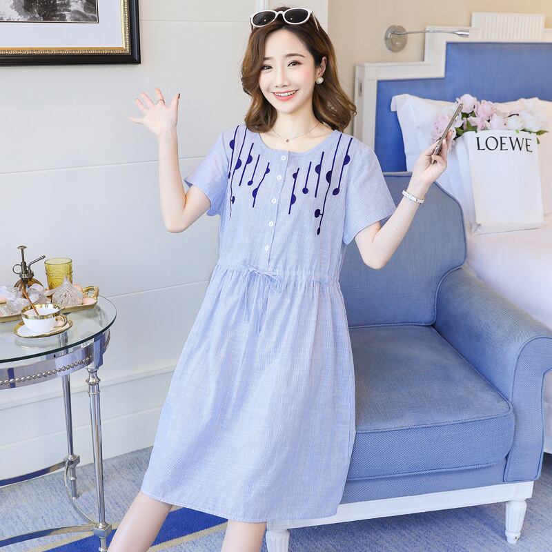 【新作】【送料無料】 マタニティウェア2019サマーファッションストライプ刺繡ルーズウエストプラスサイズお出かけ妊婦授乳ドレス-アリババ 刺繍 大きめサイズ 夏物 expec260459299735