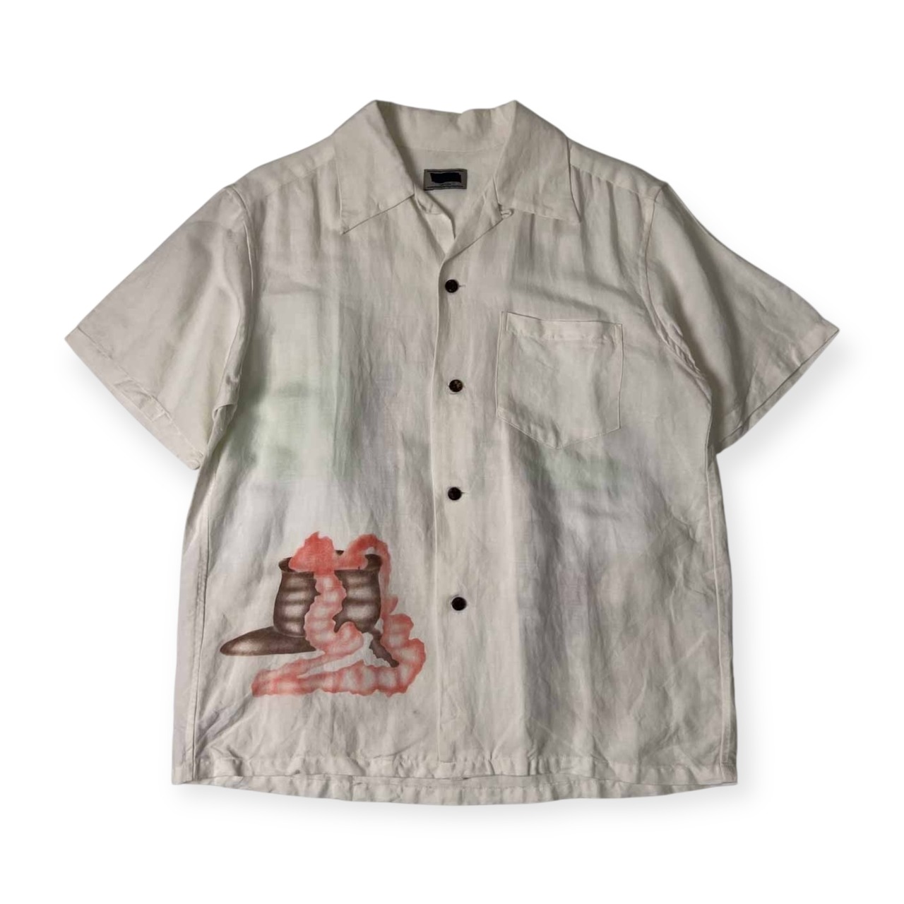 リネン混 Pazzo'S clothes パッゾ フラダンサー デザイン 半袖 アロハシャツ ハワイアンシャツ M/ホワイト メンズ