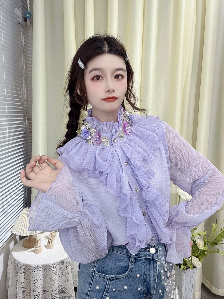 ブラウス ガーリー 姫 かわいい シンプル デコレーション ブラウス