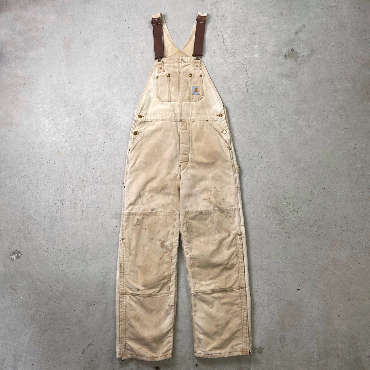 80年代 Carhartt カーハート ダック地 オーバーオール ダブルニー 裏地 