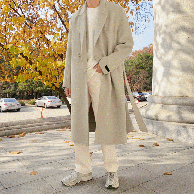 ウール混  ベルト付き ロング チェスター コート アウター メンズ 韓国ファッション 冬 2色