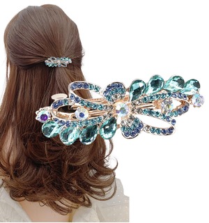 【在庫のみ】[Herbeluemily] バレッタ ビジュー ストーン 金具 髪留め ヘアクリップ おしゃれ 大人 上品 ブーケ ブルー HM-0114-R04-BU