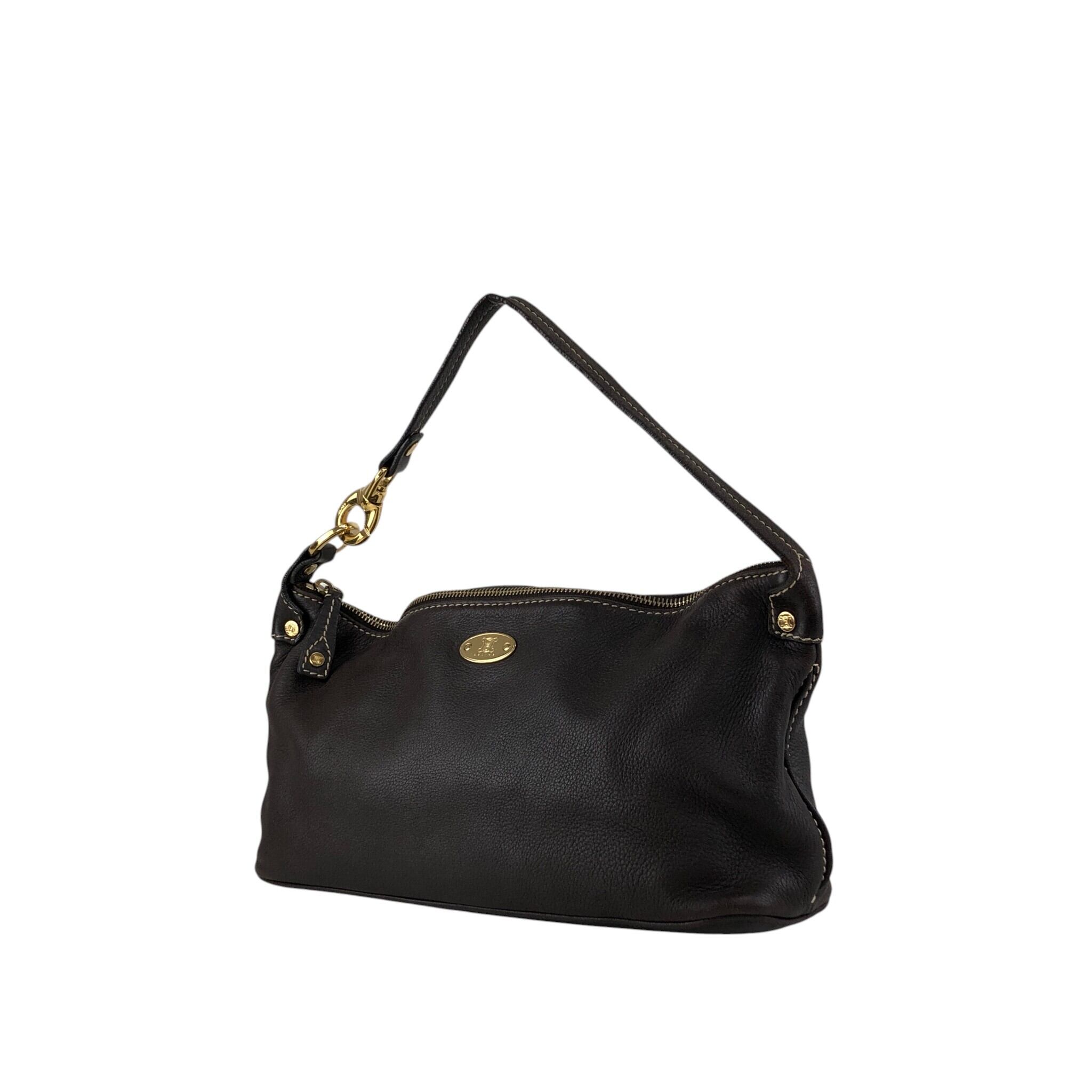 CELINE ヴィンテージ トリオンフ キャビアスキン ハンドバッグ 肩掛け CELINE セリーヌ ハンドバッグ ブラウン トリオンフ レザー ミニバッグ
