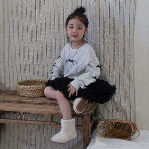 秋ハート柄リボン付きトレーナー