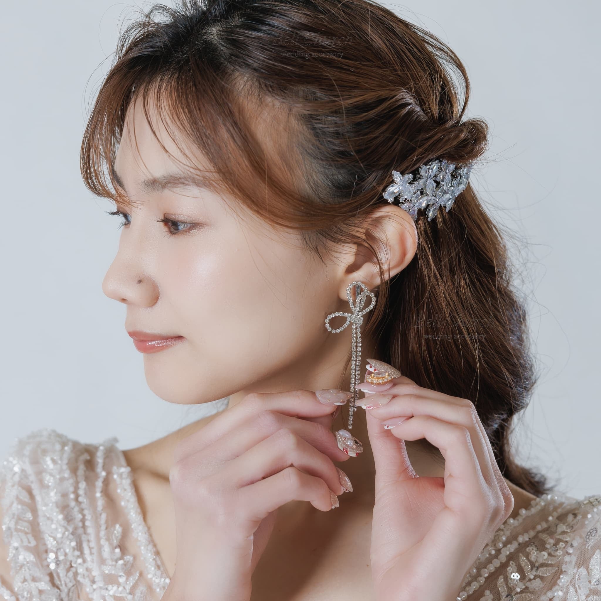 ウエディングピアス イヤリング｜ジルコニア｜リボン 蝶結び モチーフ