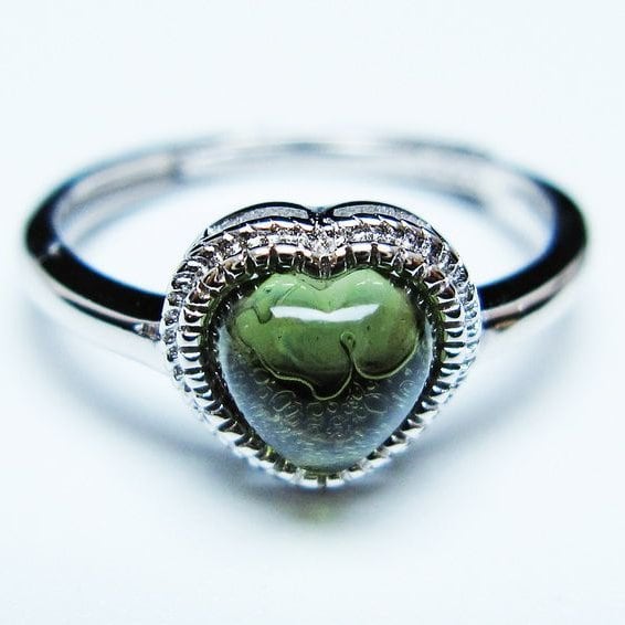 モルダバイト リング モルダウ石 指輪 ハート フリーサイズ 12号 一点物 メール便可 [M便 1/20] 199-608