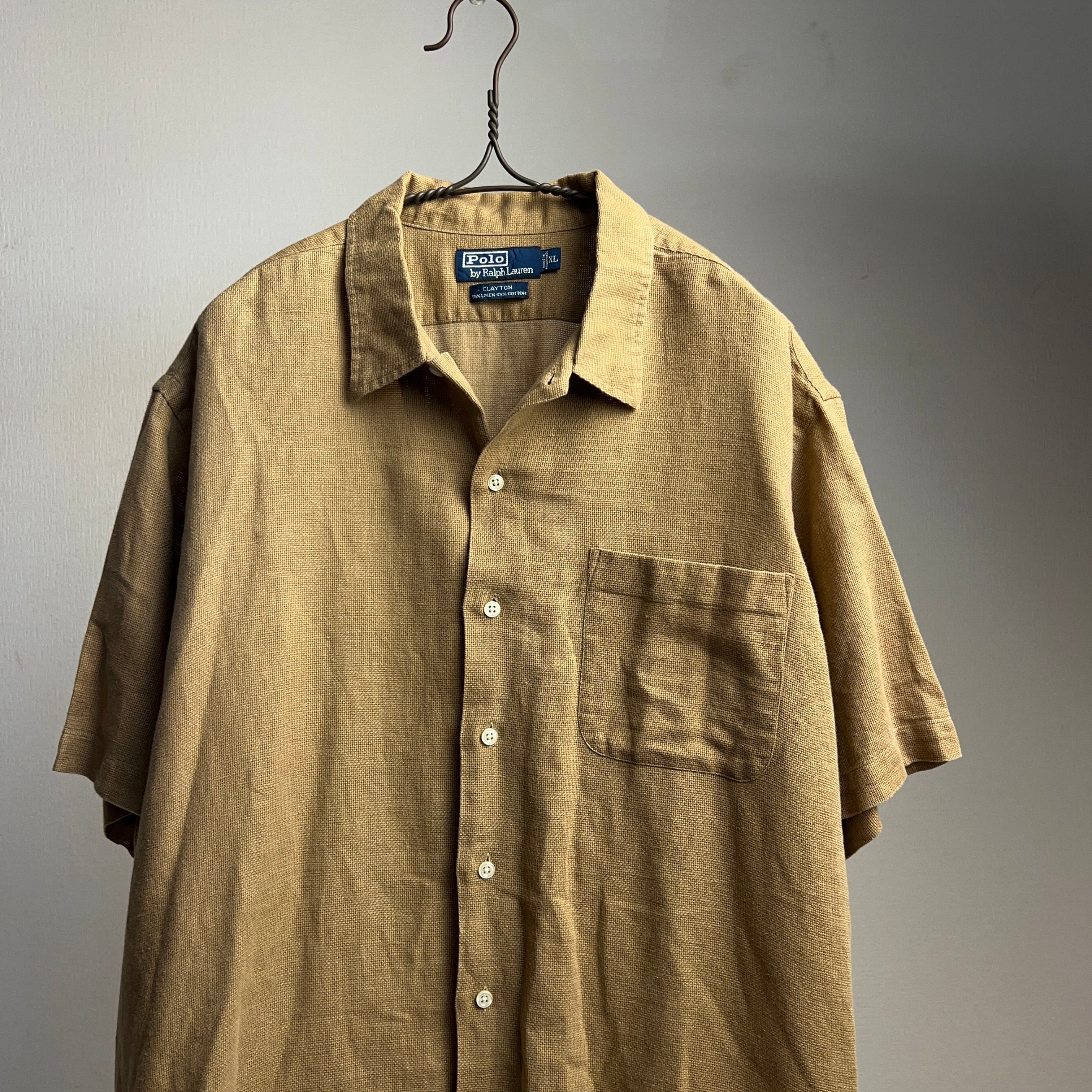 90’s “Polo Ralph Lauren” CLAYTON S/S SHIRT SIZE XL ラルフローレン クレイトン オープンカラーシャツ  90年代【0801A29】【送料無料】