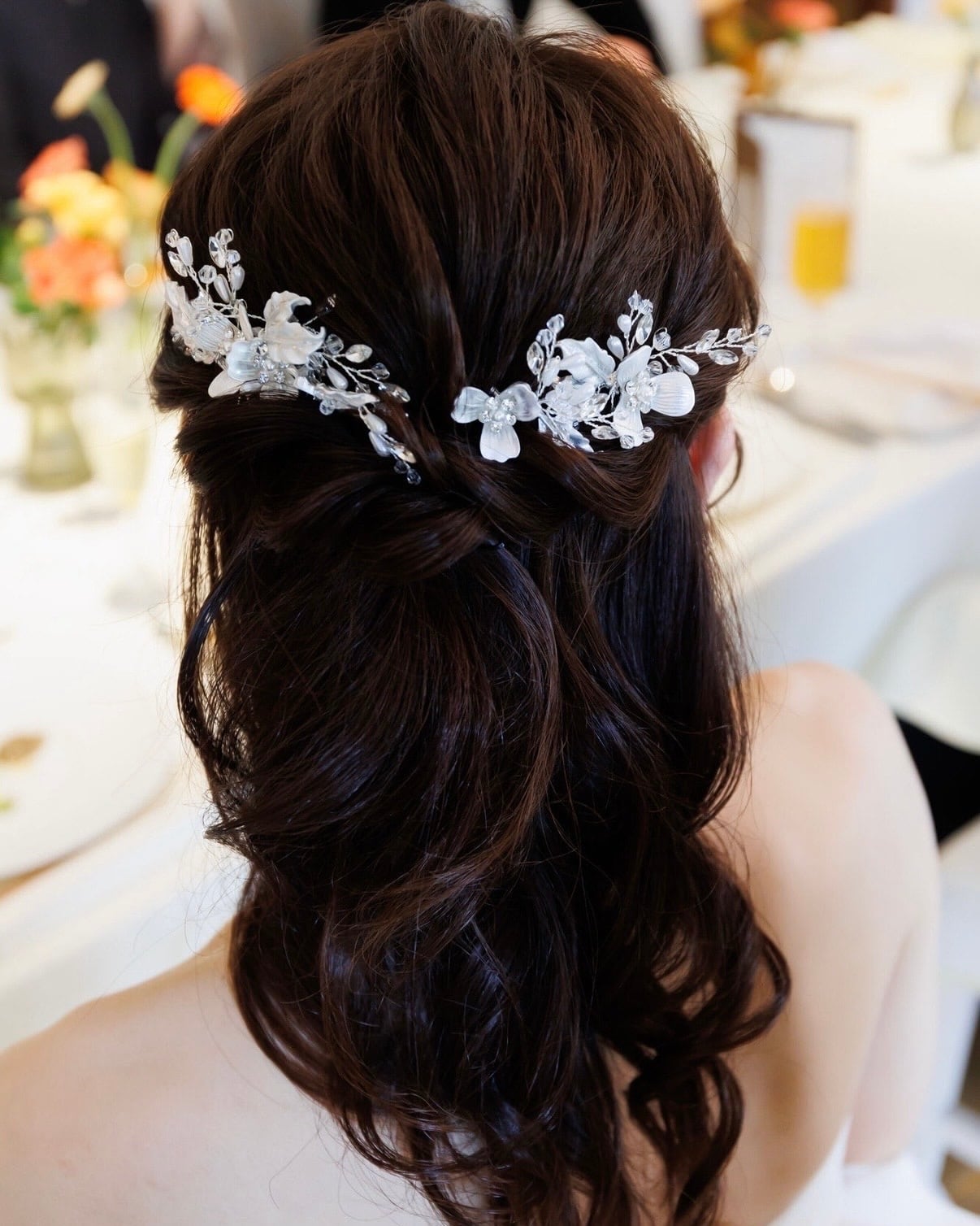 シルバーフラワーヘッドドレス3点セット ウェディング【AH2311-07